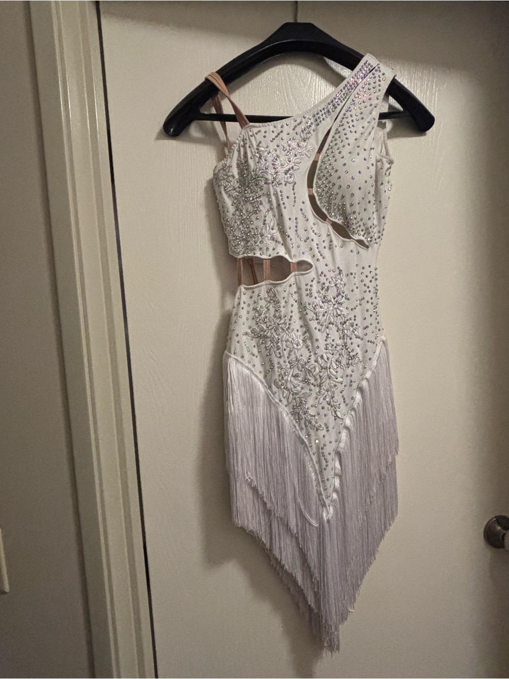 White Embellished Fringe Dance Dress/Figure skating dress